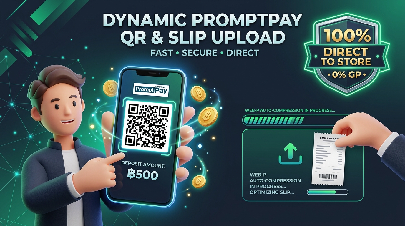 Infographic: แผนผังสร้าง PromptPay QR ยอดเงินตรงเป๊ะ & อัปโหลดสลิปบีบอัดเร็ว